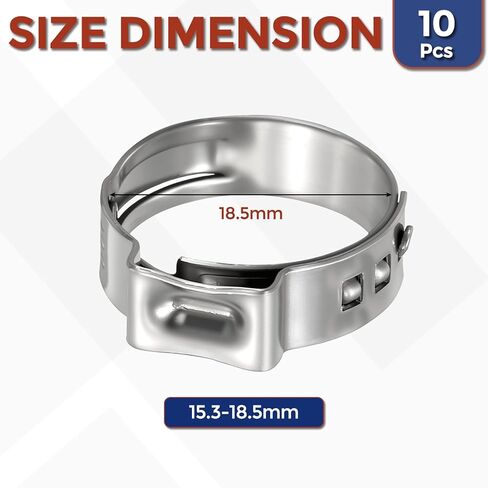 10Pcs Stainless Steel Single Ear Hose Clamps, Adjustable 15.3-18.5mm Heavy Duty Crimp Hose Clamp Assortment Kit, Metal Ear Cinch Rings Crimp Pinch Fitting for Automotive, Tubing in Saudi Arabia