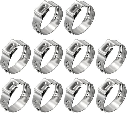10Pcs Stainless Steel Single Ear Hose Clamps, Adjustable 15.3-18.5mm Heavy Duty Crimp Hose Clamp Assortment Kit, Metal Ear Cinch Rings Crimp Pinch Fitting for Automotive, Tubing in Saudi Arabia