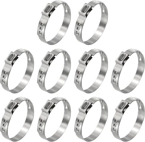 10Pcs Stainless Steel Single Ear Hose Clamps, Adjustable 15.3-18.5mm Heavy Duty Crimp Hose Clamp Assortment Kit, Metal Ear Cinch Rings Crimp Pinch Fitting for Automotive, Tubing in Saudi Arabia