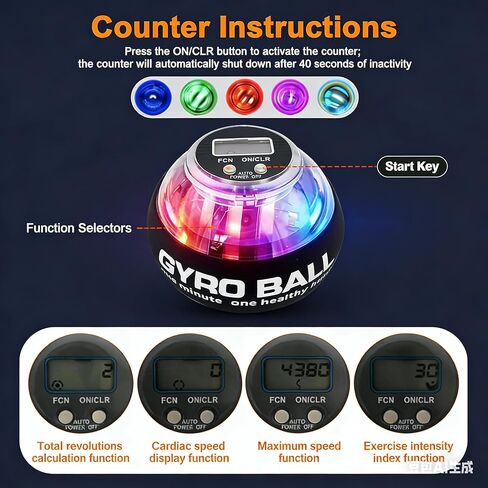 Torque Ball with Counter, Wrist Power Gyro Ball Hand Wrist Forearm Trainer and Strengthener for Exercise Joint and Muscle with Colour Light and Bag in Kuwait