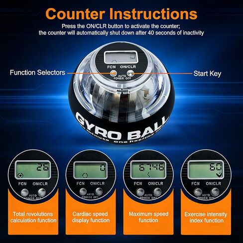Torque ball,2026 Upgraded Wrist Ball Exerciser,Auto-Start Gyroscopic Forearm Exerciser,Hand Strengthening,Resistance,LED colored lights,Portable with Counter (Counting) in Saudi Arabia