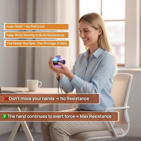 Torque ball,2026 Upgraded Wrist Ball Exerciser,Auto-Start Gyroscopic Forearm Exerciser,Hand Strengthening,Resistance,LED colored lights,Portable with Counter (Counting) in Saudi Arabia
