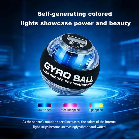 Torque ball,2026 Upgraded Wrist Ball Exerciser,Auto-Start Gyroscopic Forearm Exerciser,Hand Strengthening,Resistance,LED colored lights,Portable with Counter (Counting) in Saudi Arabia