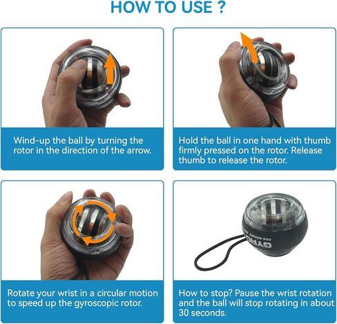 Gyro Ball Hand Exerciser & Power Ball Hand Exerciser Adjustable Resistance to Strengthen Fingers, Wrists, and Arms - Includes a Digital Counter for Stronger Wrist Bones and Muscle in Kuwait