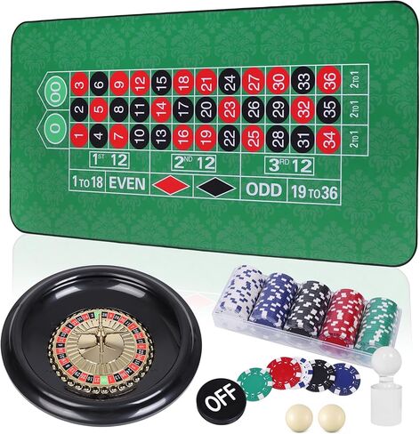 DAYUMKOU Roulette Wheel Set Includes 16'' Roulette Wheel, 200 Casino Chips, Green Roulette Mat, Chip Racks, Dealer Button, Marker Stick, Balls for Casino Game Night Party in Saudi Arabia