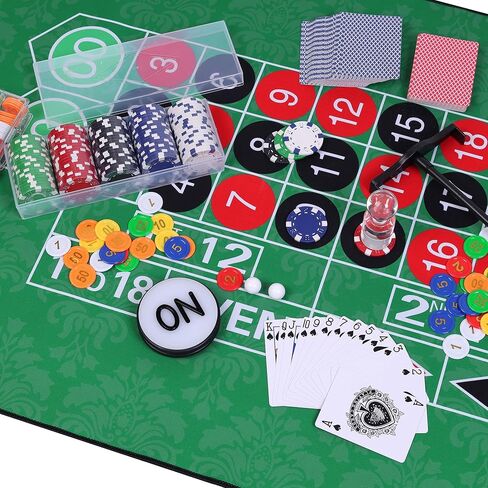 DAYUMKOU Roulette Wheel Set Includes 16'' Roulette Wheel, 200 Casino Chips, Green Roulette Mat, Chip Racks, Dealer Button, Marker Stick, Balls for Casino Game Night Party in Saudi Arabia
