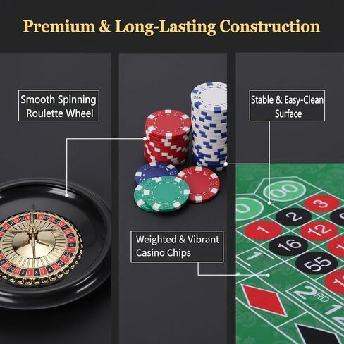 DAYUMKOU Roulette Wheel Set Includes 16'' Roulette Wheel, 200 Casino Chips, Green Roulette Mat, Chip Racks, Dealer Button, Marker Stick, Balls for Casino Game Night Party in Saudi Arabia