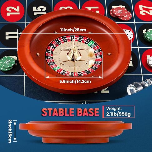 مجموعة عجلات الروليت: عجلة روليت مقاس 11 بوصة مقاس 47.2 * 23.6 بوصة، بساط لباد بتصميم طاولة الروليت، 100 قطعة من رقائق البوكر ABS، علامة فوز الروليت، مجموعتان من أوراق اللعب، مجموعات ألعاب الكازينو in Kuwait