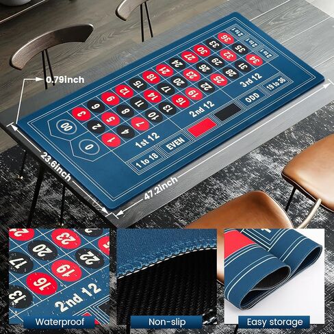 مجموعة عجلات الروليت: عجلة روليت مقاس 11 بوصة مقاس 47.2 * 23.6 بوصة، بساط لباد بتصميم طاولة الروليت، 100 قطعة من رقائق البوكر ABS، علامة فوز الروليت، مجموعتان من أوراق اللعب، مجموعات ألعاب الكازينو in Kuwait