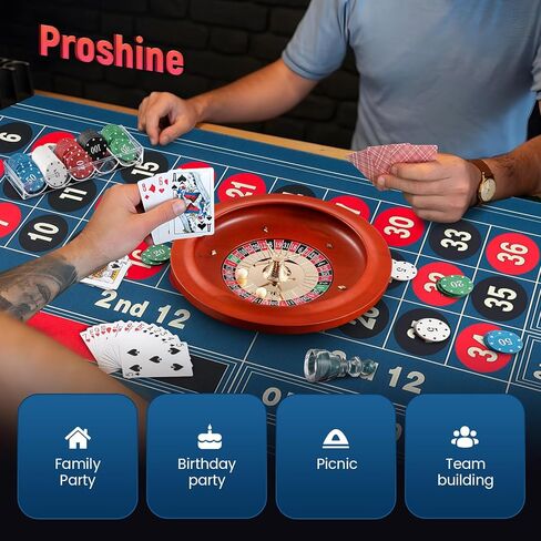 مجموعة عجلات الروليت: عجلة روليت مقاس 11 بوصة مقاس 47.2 * 23.6 بوصة، بساط لباد بتصميم طاولة الروليت، 100 قطعة من رقائق البوكر ABS، علامة فوز الروليت، مجموعتان من أوراق اللعب، مجموعات ألعاب الكازينو in Kuwait