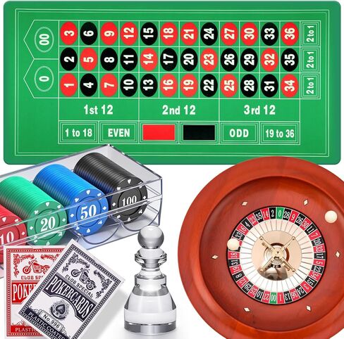 NEWTRY Roulette Wheel Set with 11" Roulette Wheel, Rubber Tabletop Layout Mat (47.2 x 23.6"), Poker Chips (100 pcs), Winner Marker, Playing Cards (2 Deck) Ideal for Party Game Night in Saudi Arabia