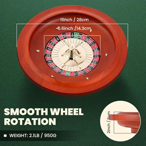 NEWTRY Roulette Wheel Set with 11" Roulette Wheel, Rubber Tabletop Layout Mat (47.2 x 23.6"), Poker Chips (100 pcs), Winner Marker, Playing Cards (2 Deck) Ideal for Party Game Night in Saudi Arabia