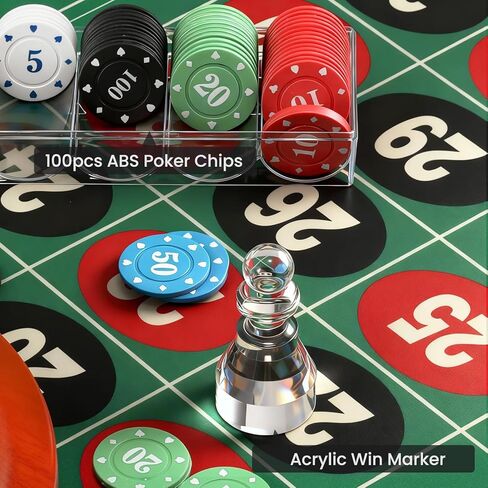 NEWTRY Roulette Wheel Set with 11" Roulette Wheel, Rubber Tabletop Layout Mat (47.2 x 23.6"), Poker Chips (100 pcs), Winner Marker, Playing Cards (2 Deck) Ideal for Party Game Night in Saudi Arabia