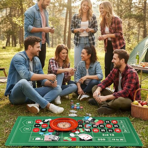 NEWTRY Roulette Wheel Set with 11" Roulette Wheel, Rubber Tabletop Layout Mat (47.2 x 23.6"), Poker Chips (100 pcs), Winner Marker, Playing Cards (2 Deck) Ideal for Party Game Night in Saudi Arabia