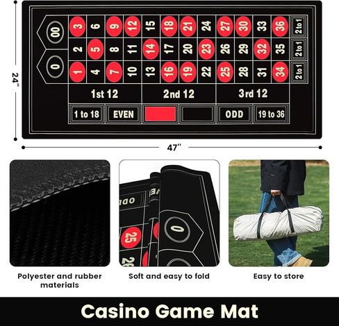 مجموعة ألعاب عجلة الروليت مقاس 12 بوصة، وطاولة الروليت وعجلة، وعجلة الروليت الخشبية مقاس 12 بوصة، وبساط الروليت المطاطي مقاس 47 بوصة × 24 بوصة، و100 قطعة زر لتوزيع رقائق الروليت، وطابقين من لعبة البوكر، وحفلة ليلية لألعاب الكازينو للبالغين in Kuwait