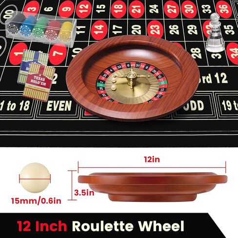 مجموعة ألعاب عجلة الروليت مقاس 12 بوصة، وطاولة الروليت وعجلة، وعجلة الروليت الخشبية مقاس 12 بوصة، وبساط الروليت المطاطي مقاس 47 بوصة × 24 بوصة، و100 قطعة زر لتوزيع رقائق الروليت، وطابقين من لعبة البوكر، وحفلة ليلية لألعاب الكازينو للبالغين in Kuwait