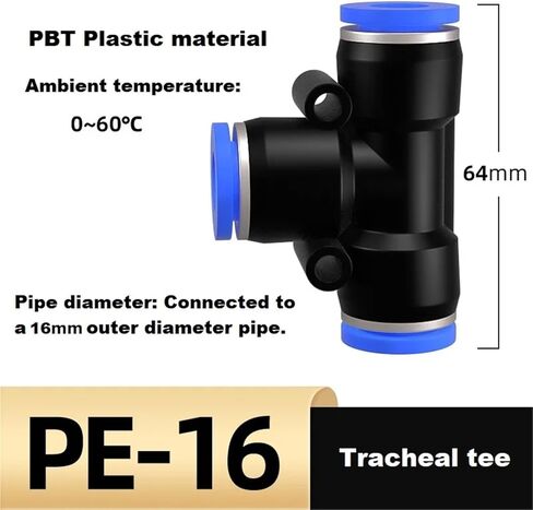 1pcs PE Pneumatic Fitting Pipe Connector Tube Air Quick Fittings Water Push In Hose Couping 3Way Quick Connector 4/6/8/10/12/14/16mm(PE-16,5 Pieces) in Saudi Arabia