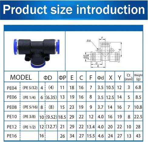 1pcs PE Pneumatic Fitting Pipe Connector Tube Air Quick Fittings Water Push In Hose Couping 3Way Quick Connector 4/6/8/10/12/14/16mm(PE-16,5 Pieces) in Saudi Arabia