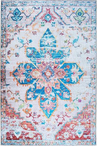 Imperia Collection Traditional Vintage Non Slip (Non-Skid) Machine Washable Distressed Area Rug (6'x9'2", Red - Blue) in Saudi Arabia