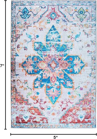 Imperia Collection Traditional Vintage Non Slip (Non-Skid) Machine Washable Distressed Area Rug (6'x9'2", Red - Blue) in Saudi Arabia