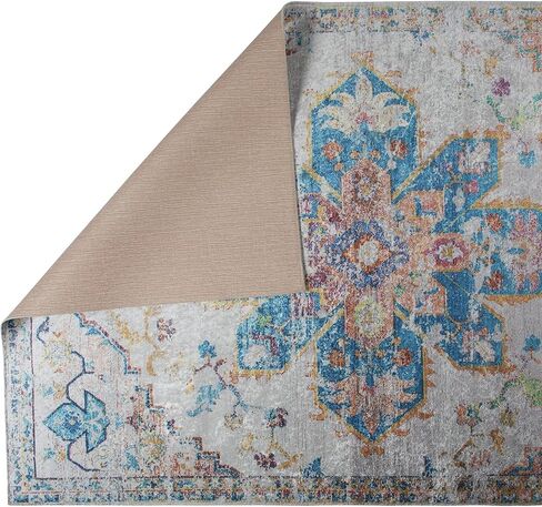 Imperia Collection Traditional Vintage Non Slip (Non-Skid) Machine Washable Distressed Area Rug (6'x9'2", Red - Blue) in Saudi Arabia