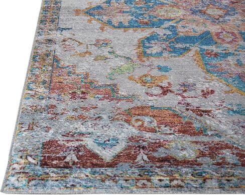 Imperia Collection Traditional Vintage Non Slip (Non-Skid) Machine Washable Distressed Area Rug (6'x9'2", Red - Blue) in Saudi Arabia