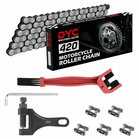 DYC 420 Motorcycle Chain 132 Links(Gold/Black) with 5 x Connecting Link, Chain Breaker Tool & Chain Brush for Coleman SSR TaoTao Coolster Apollo Baja Kazuma 50-212cc ATV, Dirt Bike, Mini Bike, Go Kart in Saudi Arabia