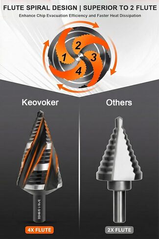 مجموعة لقم مثقاب ذات أربع خطوات حلزونية - 1/8 بوصة - 1-3/8 بوصة 5 قطع وحدات HSS مع ساق سداسية سريعة التغيير وحقيبة تخزين مقاس 1/4 بوصة و3/8 بوصة، للمعادن والخشب والتركيبات الكهربائية وإصلاح السيارات والاستخدام المنزلي in Kuwait