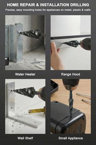 مجموعة لقم مثقاب ذات أربع خطوات حلزونية - 1/8 بوصة - 1-3/8 بوصة 5 قطع وحدات HSS مع ساق سداسية سريعة التغيير وحقيبة تخزين مقاس 1/4 بوصة و3/8 بوصة، للمعادن والخشب والتركيبات الكهربائية وإصلاح السيارات والاستخدام المنزلي in Kuwait