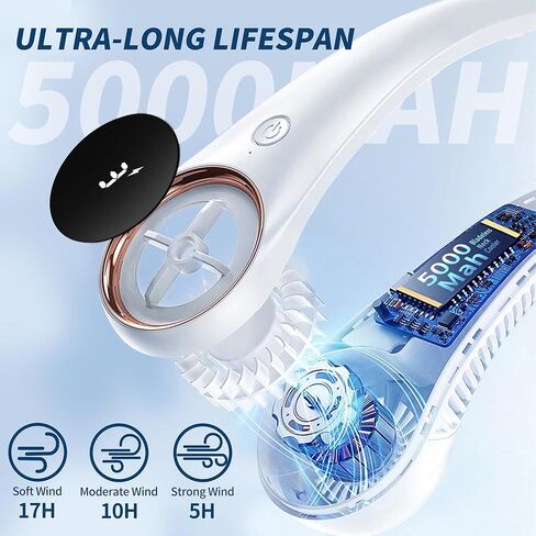 مراوح الرقبة المحمولة للتبريد الشخصي - قابلة لإعادة الشحن عبر USB، دوران حر 360 درجة وضوضاء أقل، تصميم يعمل بالبطارية بدون شفرات مع 3 سرعات لمدة 48 ساعة، مكيف هواء صغير الرقبة (أسود) in Kuwait