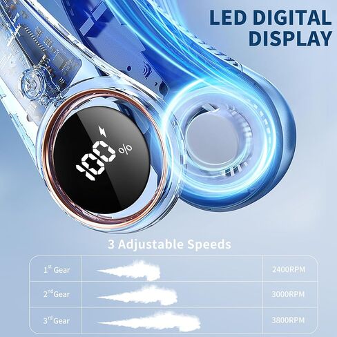 مراوح الرقبة المحمولة للتبريد الشخصي - قابلة لإعادة الشحن عبر USB، دوران حر 360 درجة وضوضاء أقل، تصميم يعمل بالبطارية بدون شفرات مع 3 سرعات لمدة 48 ساعة، مكيف هواء صغير الرقبة (أسود) in Kuwait