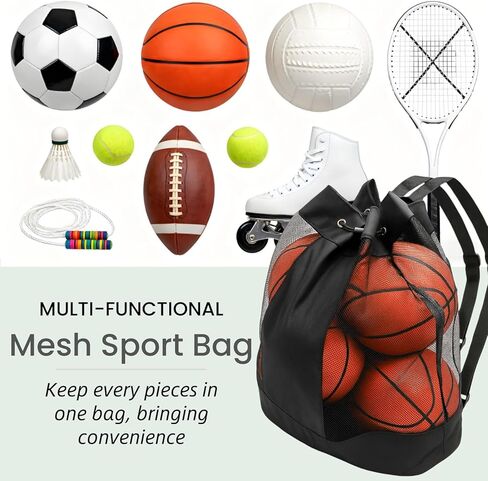 Large Ball Bag, Mesh Sport Bag with Adjustable Double Strap, Drawstring, Heavy-duty Soccer Organizer Beach Toy Storage for Football, Basketball, Volleyball, Training in Saudi Arabia