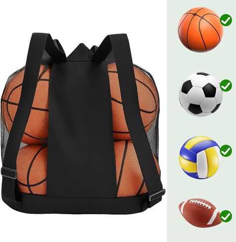 Large Ball Bag, Mesh Sport Bag with Adjustable Double Strap, Drawstring, Heavy-duty Soccer Organizer Beach Toy Storage for Football, Basketball, Volleyball, Training in Saudi Arabia