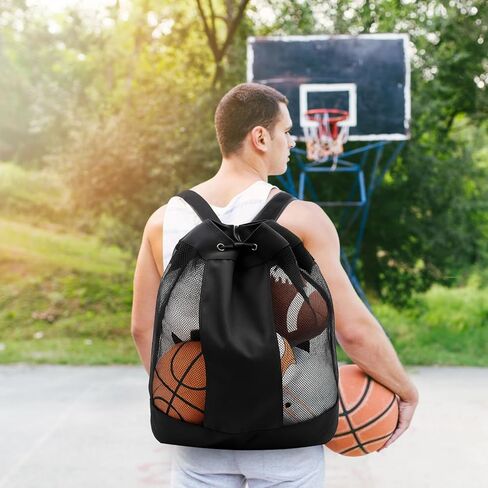 Large Ball Bag, Mesh Sport Bag with Adjustable Double Strap, Drawstring, Heavy-duty Soccer Organizer Beach Toy Storage for Football, Basketball, Volleyball, Training in Saudi Arabia