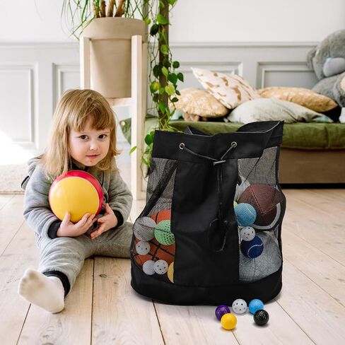 Large Ball Bag, Mesh Sport Bag with Adjustable Double Strap, Drawstring, Heavy-duty Soccer Organizer Beach Toy Storage for Football, Basketball, Volleyball, Training in Saudi Arabia