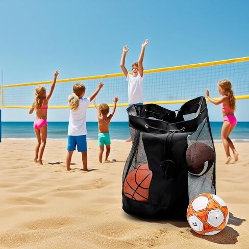 Large Ball Bag, Mesh Sport Bag with Adjustable Double Strap, Drawstring, Heavy-duty Soccer Organizer Beach Toy Storage for Football, Basketball, Volleyball, Training in Saudi Arabia