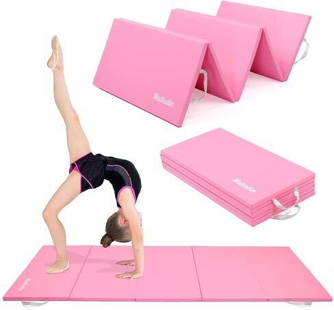 Matladin Folding Gymnastics Mat for Kids, 6'x3'x1"/8'x3'x1" PU Leather Gym Exercise Mats for Tumbling, Cheer, Yoga, Fitness, Pilates and Martial Art in Kuwait