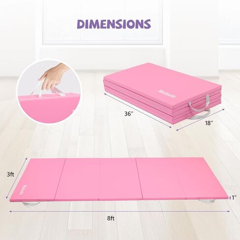 Matladin Folding Gymnastics Mat for Kids, 6'x3'x1"/8'x3'x1" PU Leather Gym Exercise Mats for Tumbling, Cheer, Yoga, Fitness, Pilates and Martial Art in Kuwait