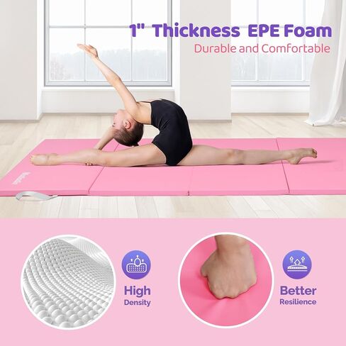 Matladin Folding Gymnastics Mat for Kids, 6'x3'x1"/8'x3'x1" PU Leather Gym Exercise Mats for Tumbling, Cheer, Yoga, Fitness, Pilates and Martial Art in Kuwait