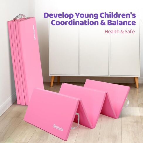 Matladin Folding Gymnastics Mat for Kids, 6'x3'x1"/8'x3'x1" PU Leather Gym Exercise Mats for Tumbling, Cheer, Yoga, Fitness, Pilates and Martial Art in Kuwait