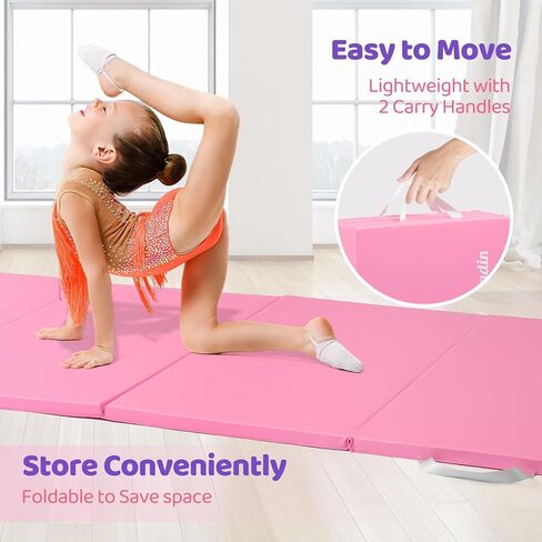 Matladin Folding Gymnastics Mat for Kids, 6'x3'x1"/8'x3'x1" PU Leather Gym Exercise Mats for Tumbling, Cheer, Yoga, Fitness, Pilates and Martial Art in Kuwait