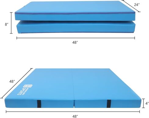 Gymnastics Mat for Kids 4'x4'x4" Foldable Tumbling Mats with Carrying Handles 2-Panels Fold Thick Exercise Mat for Home Aerobics Stretching Yoga in Kuwait