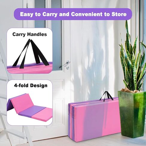 Gymnastics Mat, 3.6'x6'x2'' Thick Folding Kids' Tumbling Exercise Mat with Carrying Handles for Home Gym Workout & Active Play in Saudi Arabia