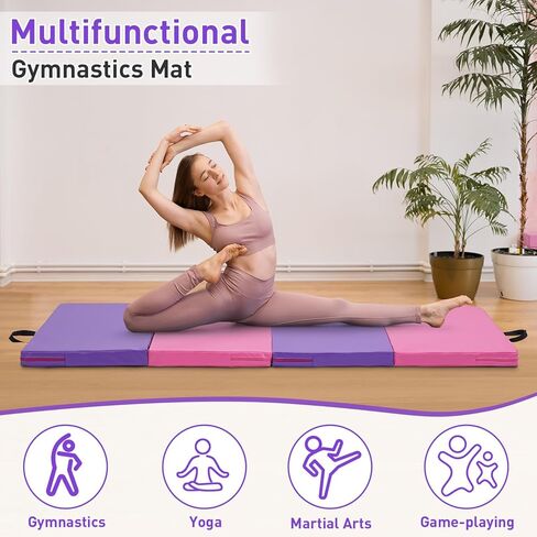 Gymnastics Mat, 3.6'x6'x2'' Thick Folding Kids' Tumbling Exercise Mat with Carrying Handles for Home Gym Workout & Active Play in Saudi Arabia