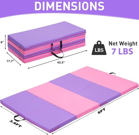 Gymnastics Mat, 3.6'x6'x2'' Thick Folding Kids' Tumbling Exercise Mat with Carrying Handles for Home Gym Workout & Active Play in Saudi Arabia