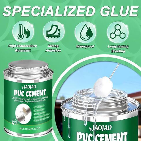 JAOJAO PVC Cement, PVC Pipe Glue Strong Bonding Strength Pressure-Resistant Waterproof No Whitening Impact Resistance and Tensile Strength Quick-Drying Easy to Operate, 125ml Transparent in Saudi Arabia