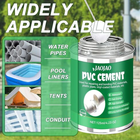 JAOJAO PVC Cement, PVC Pipe Glue Strong Bonding Strength Pressure-Resistant Waterproof No Whitening Impact Resistance and Tensile Strength Quick-Drying Easy to Operate, 125ml Transparent in Saudi Arabia