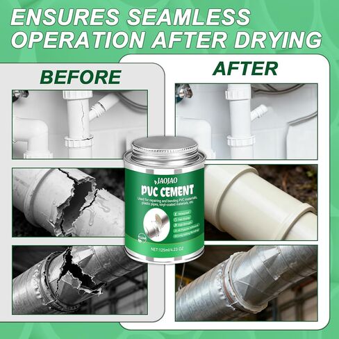 JAOJAO PVC Cement, PVC Pipe Glue Strong Bonding Strength Pressure-Resistant Waterproof No Whitening Impact Resistance and Tensile Strength Quick-Drying Easy to Operate, 125ml Transparent in Saudi Arabia