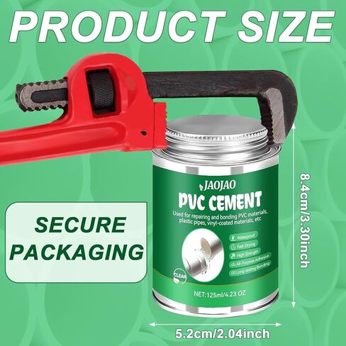 JAOJAO PVC Cement, PVC Pipe Glue Strong Bonding Strength Pressure-Resistant Waterproof No Whitening Impact Resistance and Tensile Strength Quick-Drying Easy to Operate, 125ml Transparent in Saudi Arabia