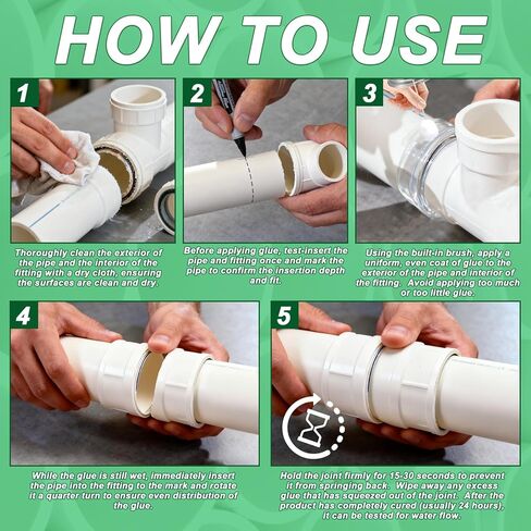 JAOJAO PVC Cement, PVC Pipe Glue Strong Bonding Strength Pressure-Resistant Waterproof No Whitening Impact Resistance and Tensile Strength Quick-Drying Easy to Operate, 125ml Transparent in Saudi Arabia